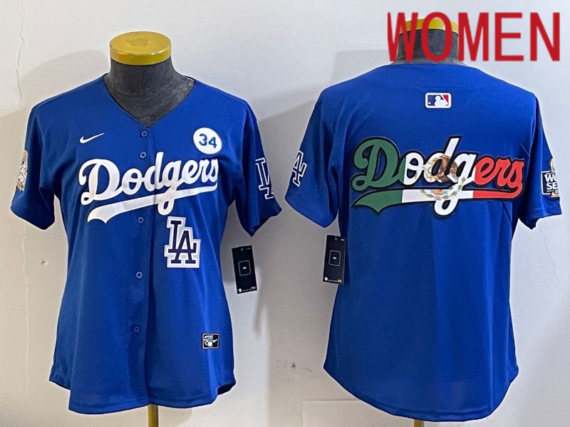 Women Los Angeles Dodgers blank 2024 World series patch blue jersey 202411286